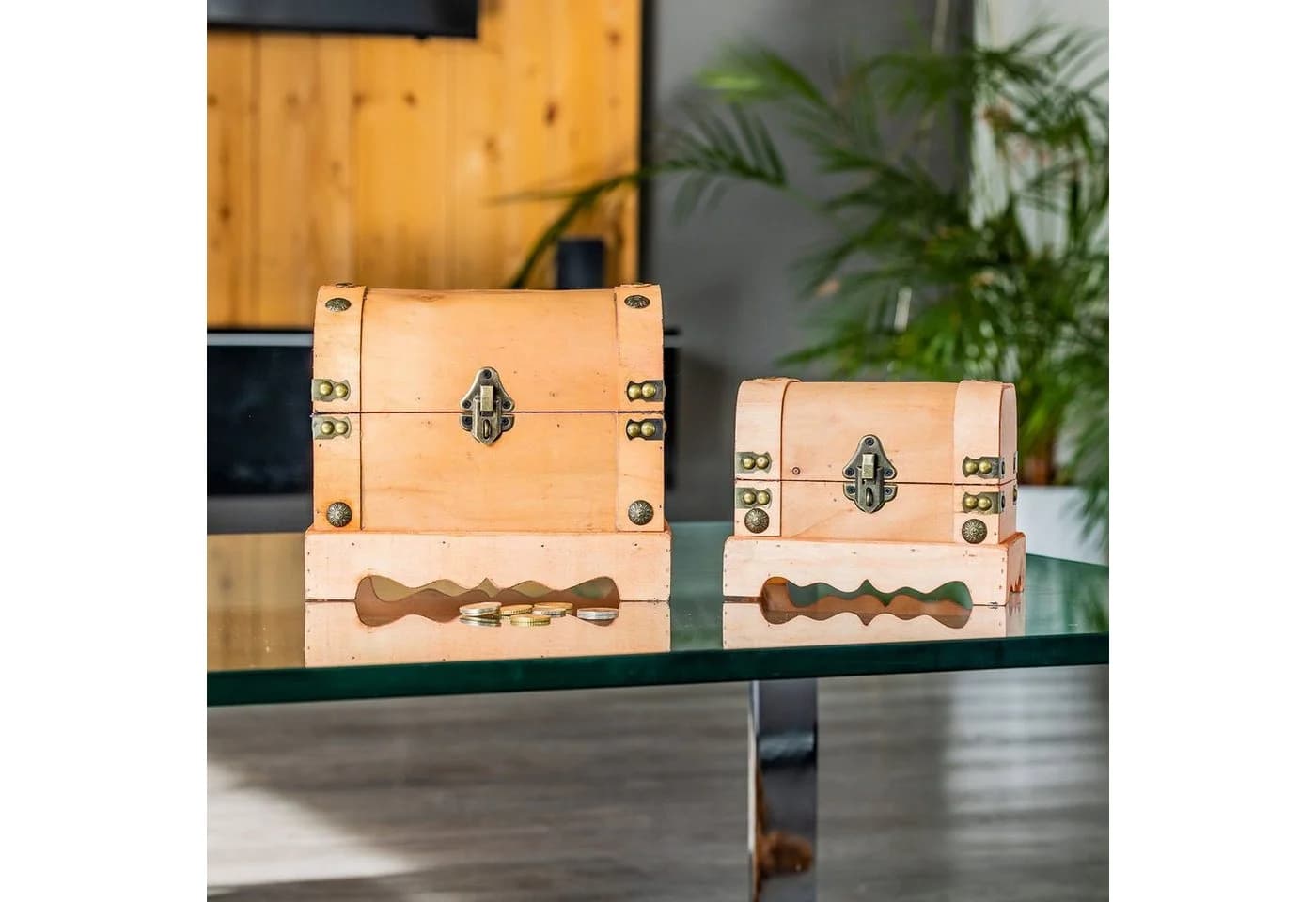 HMF Geldkassette Spardose aus Holz mit Schloss Vintage