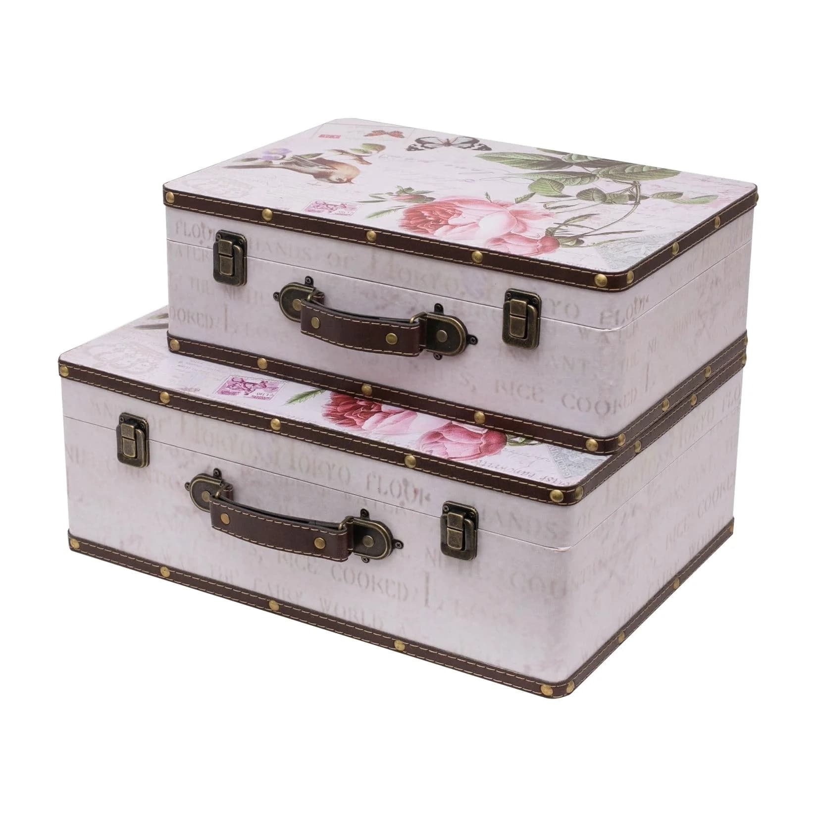 HMF Vintage Holzkoffer 2er Set Deko Rose