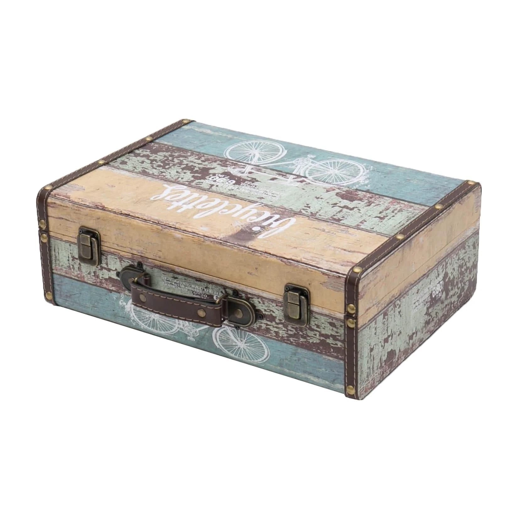 HMF Vintage Koffer aus Holz Deko Fahrrad Aufbewahrungsbox