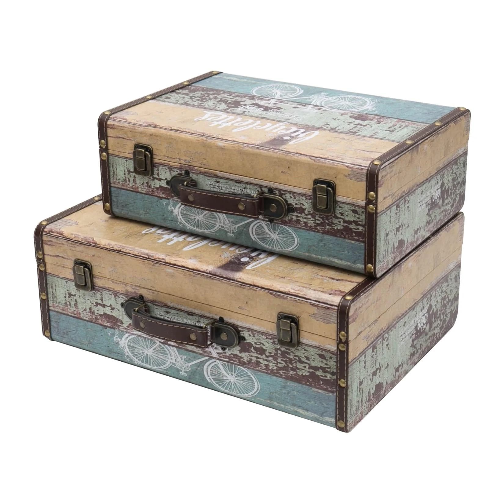 HMF Vintage Holzkoffer 2er Set Deko Fahrrad Aufbewahrungsbox