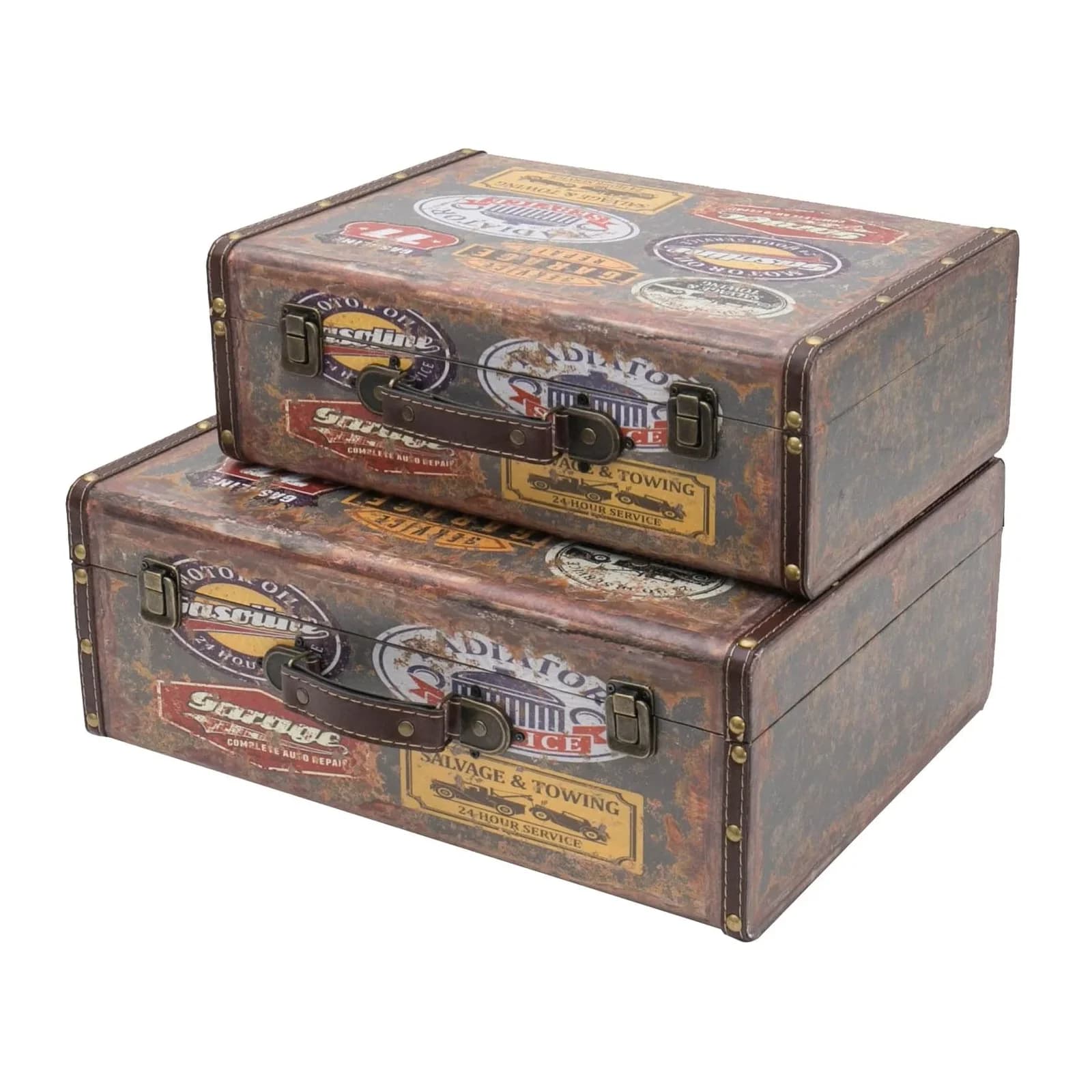 HMF Vintage Holzkoffer 2er Set Deko Garage Braune Koffer