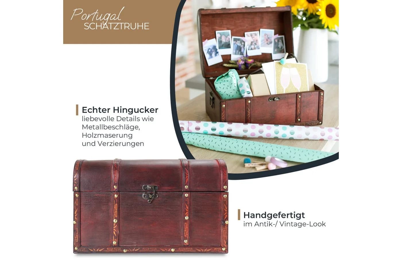 HMF Schatzkiste Handgefertigte Holztruhe Portugal Vintage