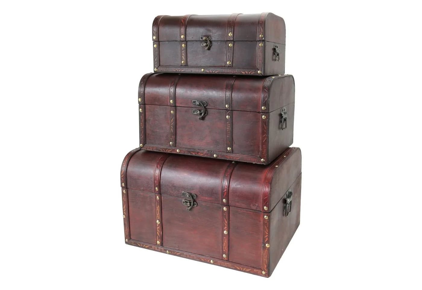 HMF Schatzkiste Portugal 3er-Set Handgefertigte Holztruhe Braun Antik-Look - Bild 2