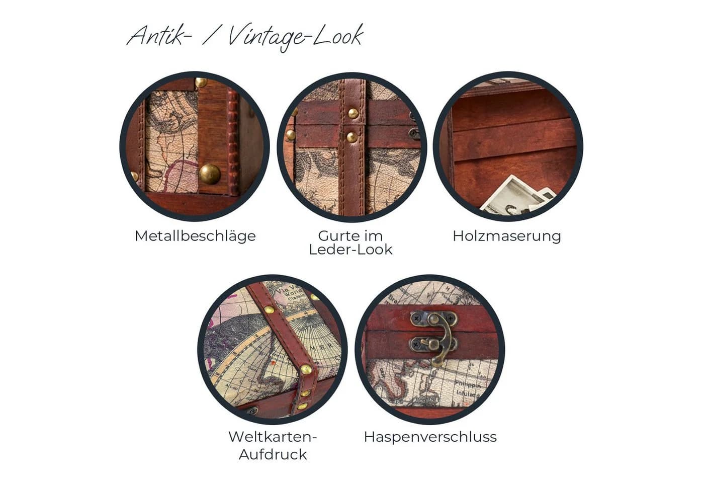 HMF Schatztruhe Amerika Holz Klein Antik - Bild 4