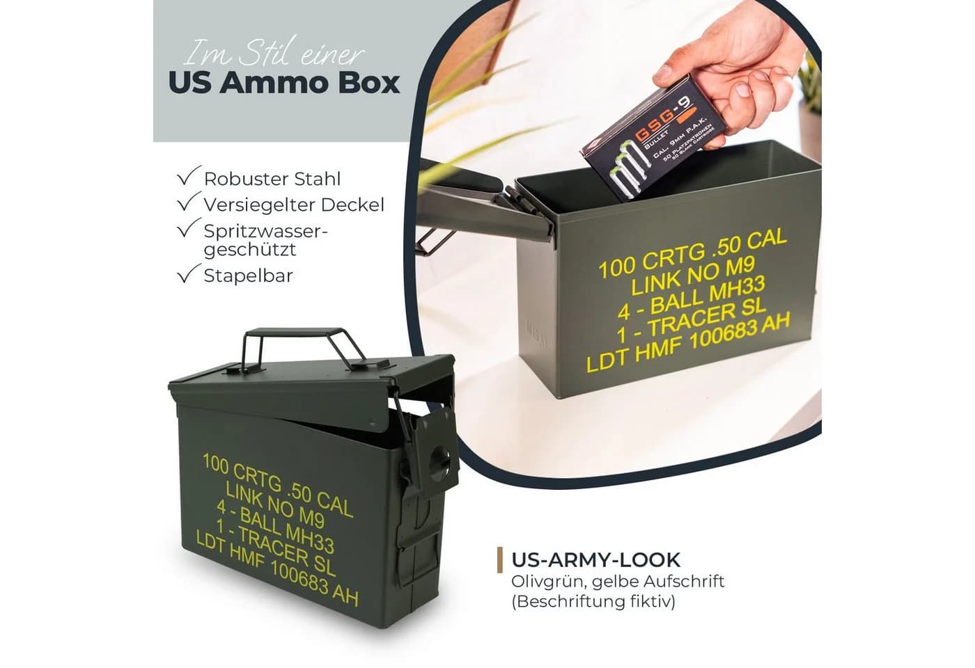 HMF Aufbewahrungsbox Metallbox US-Army-Look Grün