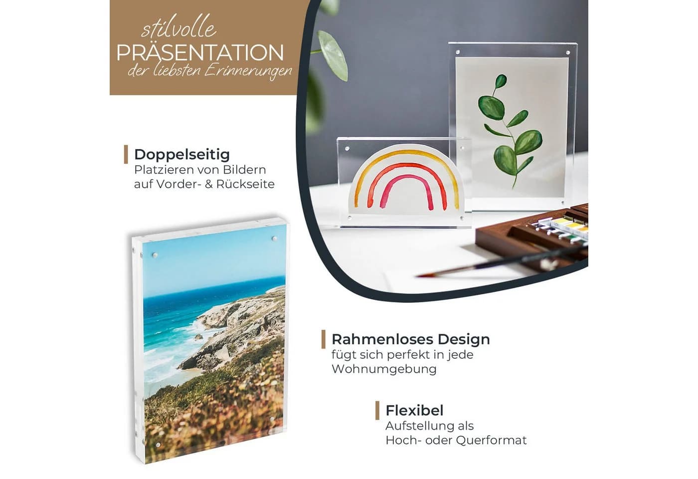 HMF Magnetischer Bilderrahmen Acrylglas Transparent für 2 Bilder