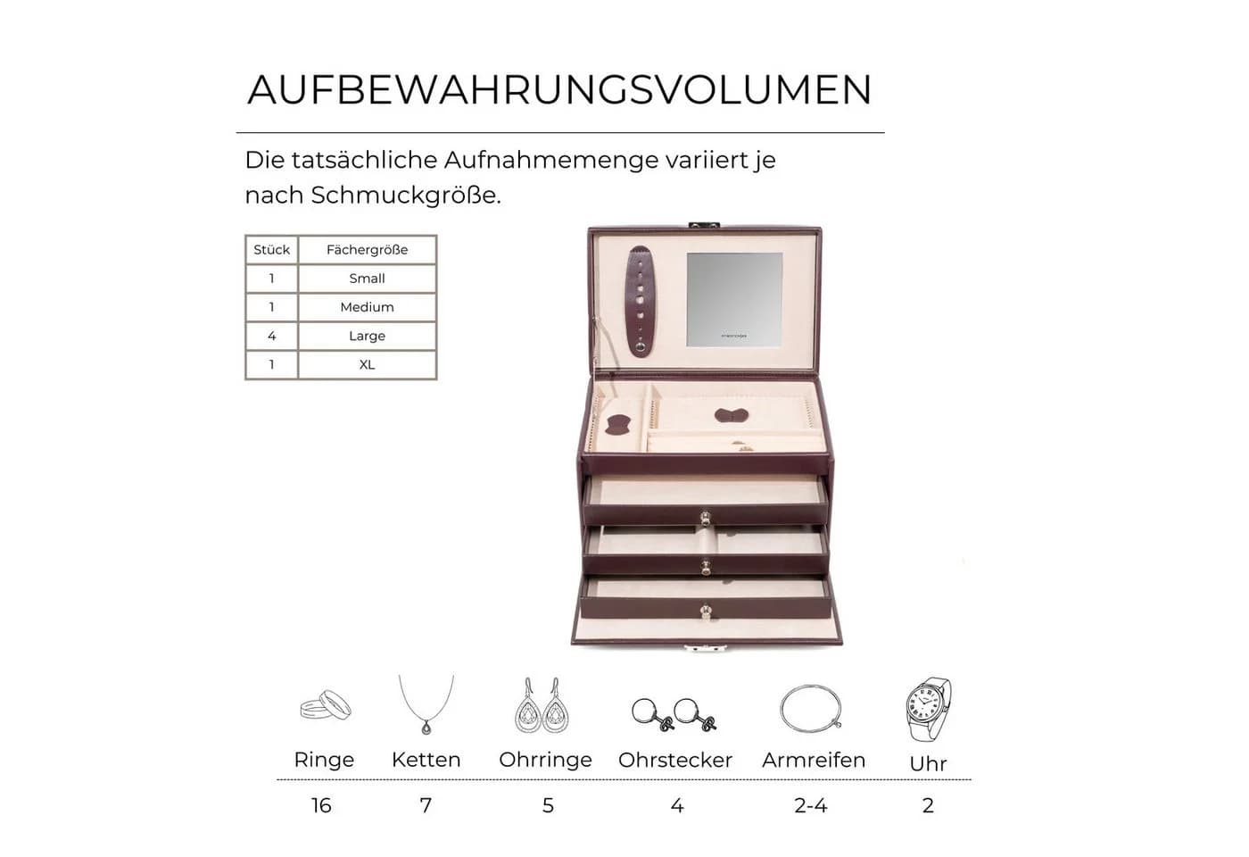 Friedrich23 Schmuckkasten Leder Classico Weinrot - Bild 3