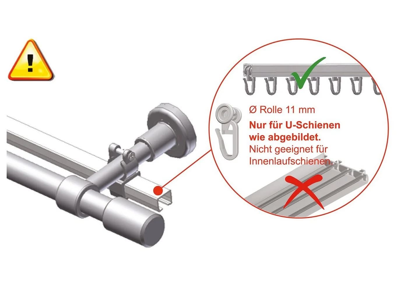 nodeko Gardinenröllchen 100 St. U-Schienen 11mm