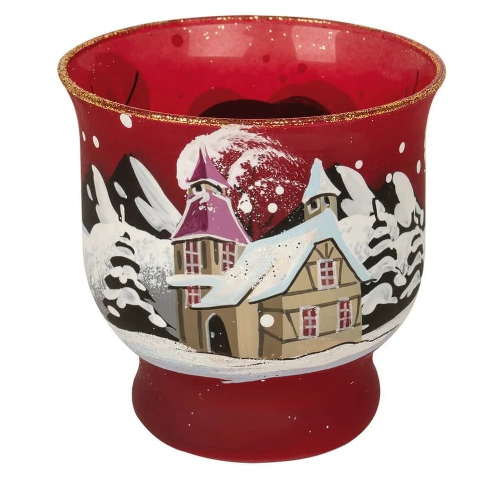 Versand-Richter Teelichthalter Winterlandschaft rot Glas - Bild 2