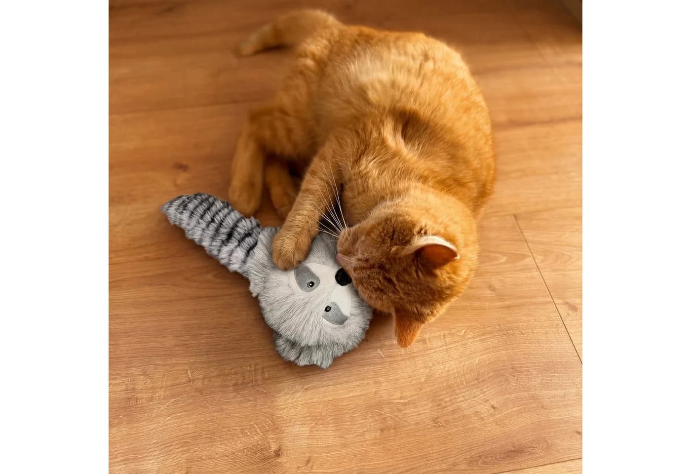 Aumüller Katzenspielkissen Waschbär Wolle Grau mit Baldrian