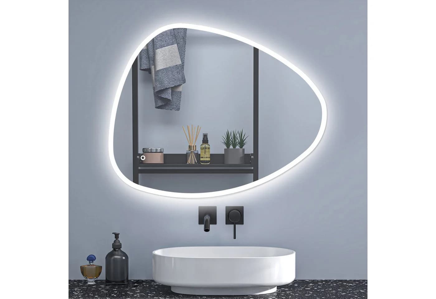 Aica Sanitär Badspiegel Asymmetrisch mit LED, Antibeschlag & Dimmbar - Bild 2