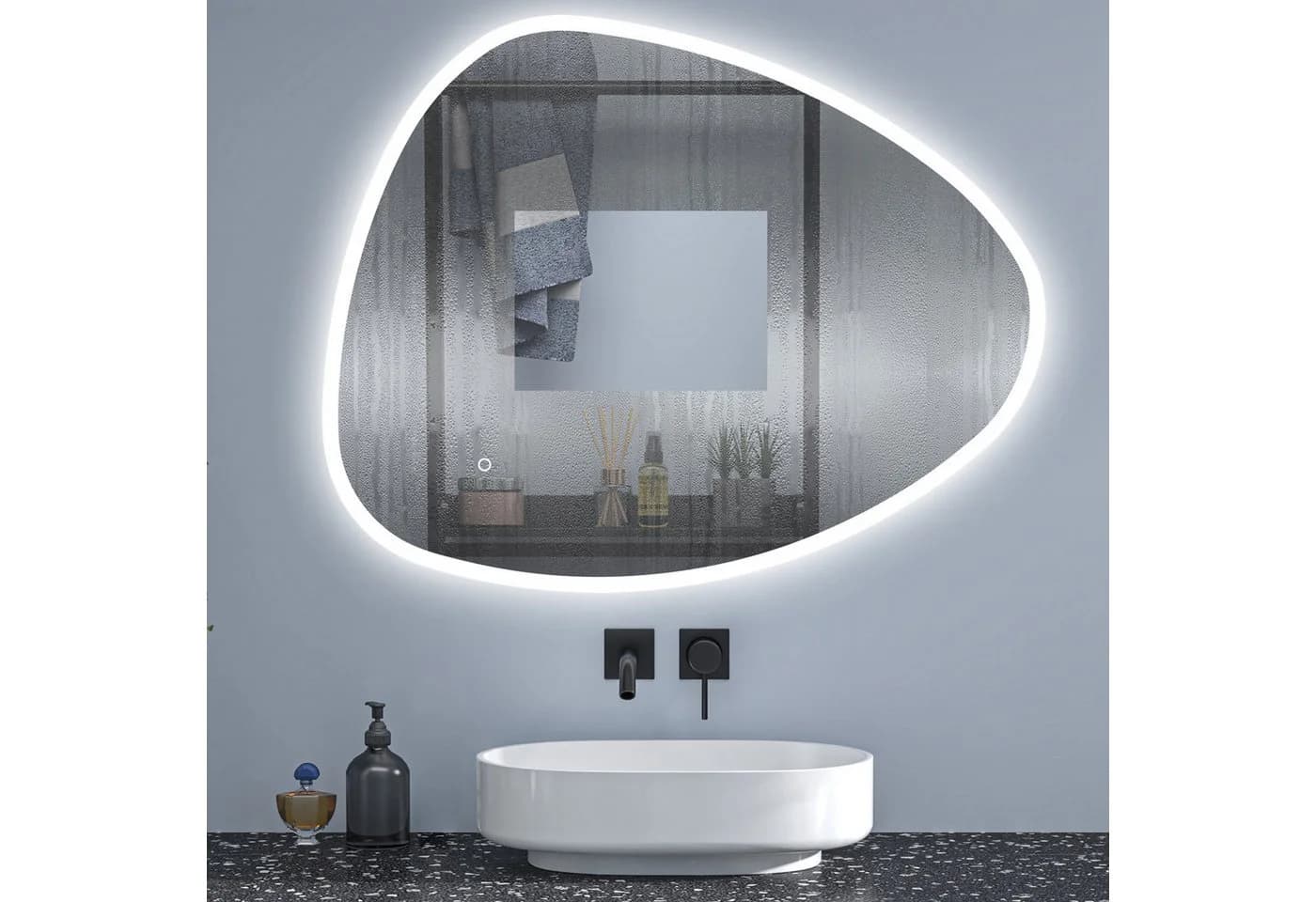 Aica Sanitär Badspiegel Asymmetrisch mit LED, Antibeschlag & Dimmbar - Bild 3