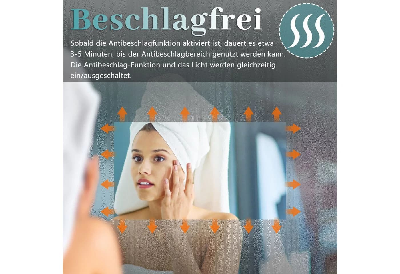 Aica Sanitär Badspiegel Asymmetrisch mit LED, Antibeschlag & Dimmbar - Bild 4