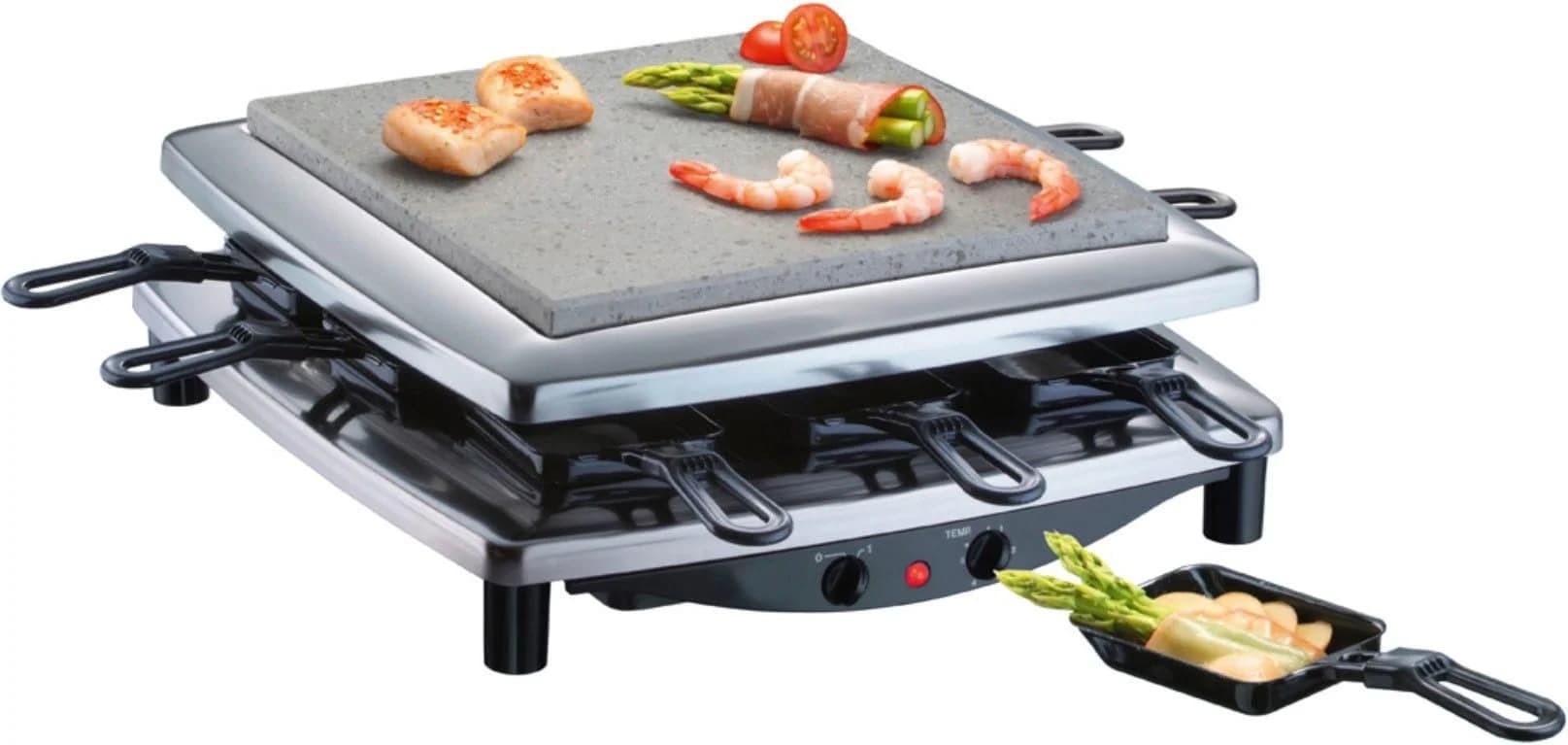 STEBA Raclette RC 3 Plus Chrom mit Wendegrillplatte und Lavastein