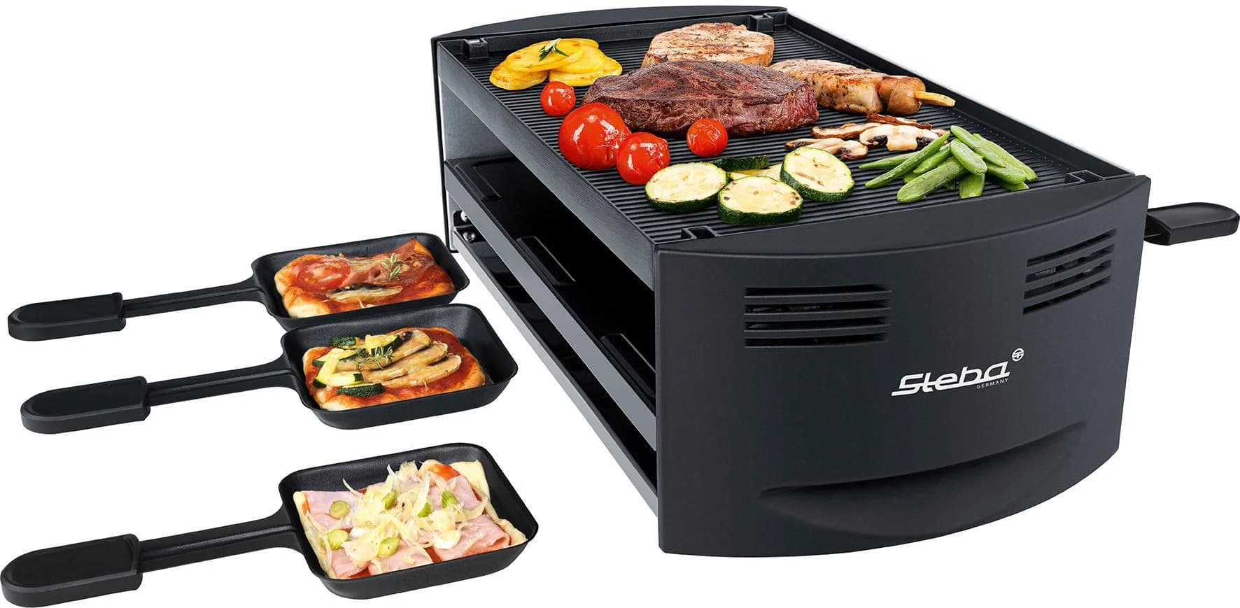 Raclette-Gerät aus Aluminium, Schwarz, 45x13,5x23 cm
