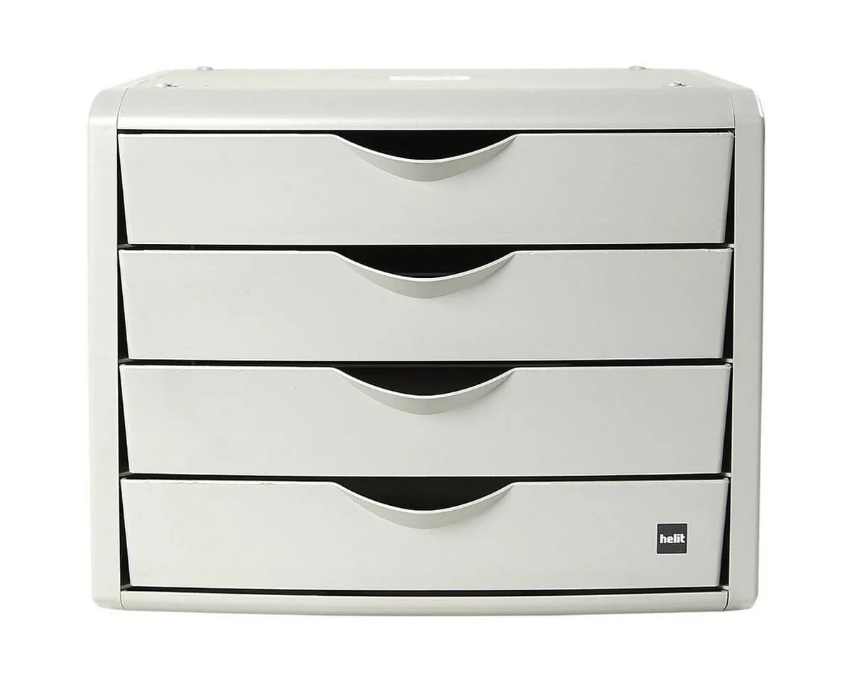 HELIT Schubladenbox 4 Schubladen Recycling-Kunststoff Grau