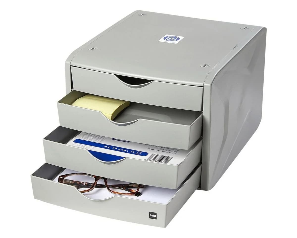 HELIT Schubladenbox 4 Schubladen Recycling-Kunststoff Grau - Bild 4
