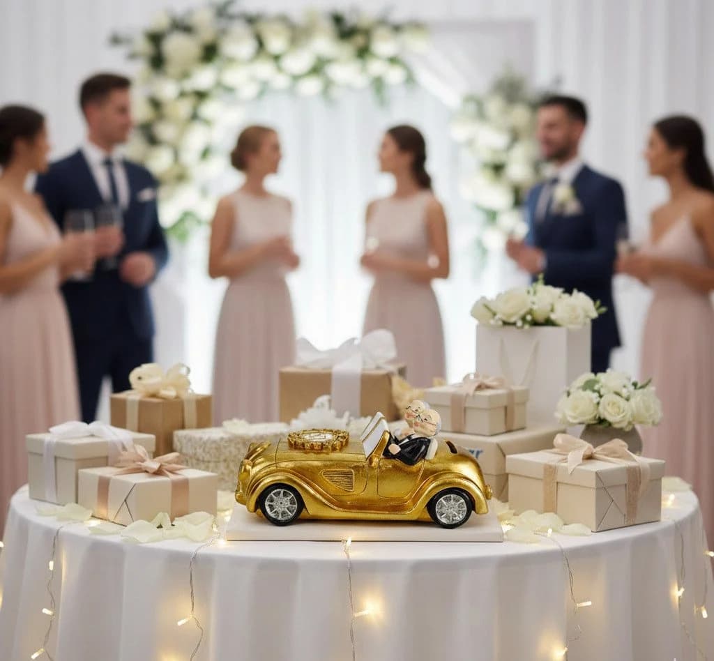 Kremers Schatzkiste Spardose XXL Goldhochzeit 50 Jahre Gold-Paar im Oldtimer Handbemalt