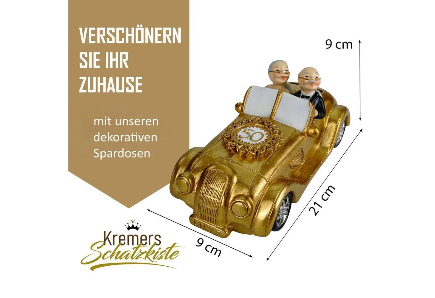 Kremers Schatzkiste Spardose XXL Goldhochzeit 50 Jahre Gold-Paar im Oldtimer Handbemalt - Bild 4
