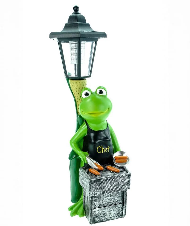 Kremers Schatzkiste Gartenfigur XXL Frosch Grillmeister LED Solarlaterne - Bild 2