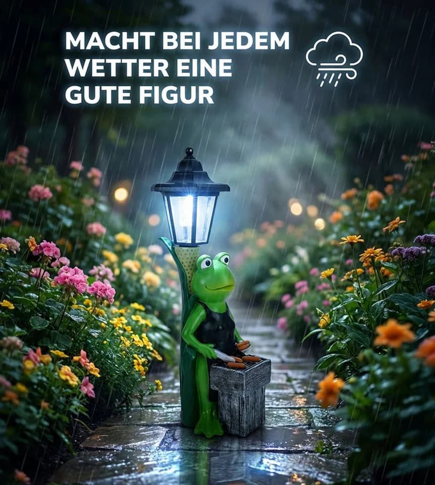 Kremers Schatzkiste Gartenfigur XXL Frosch Grillmeister LED Solarlaterne - Bild 5