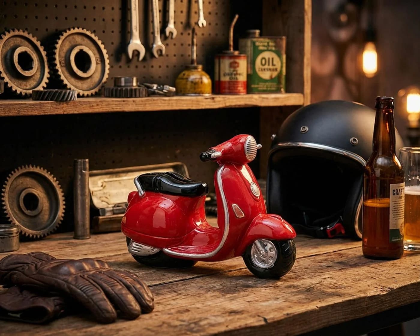 Kremers Schatzkiste Motorroller-Spardose Rot Handbemalt