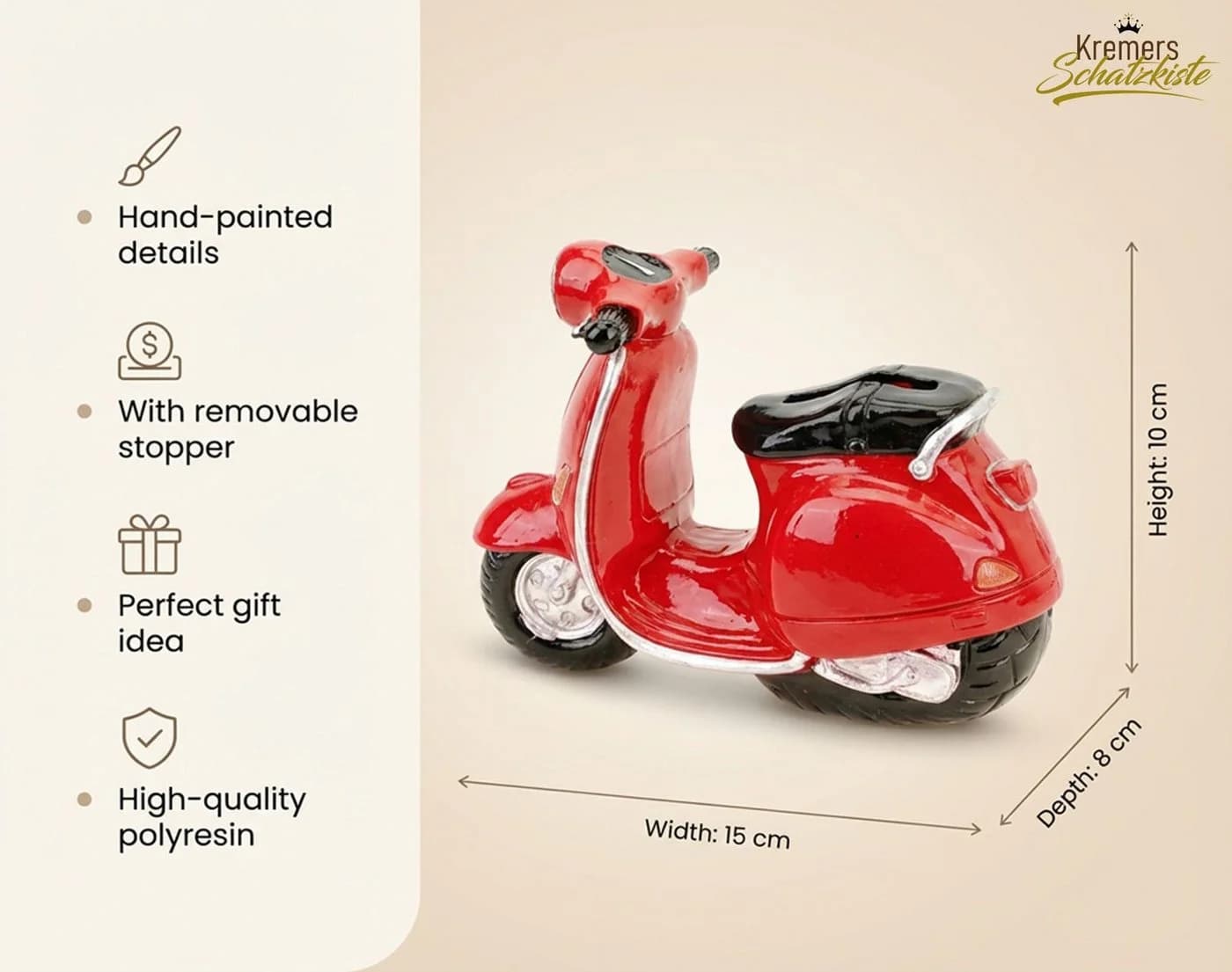 Kremers Schatzkiste Motorroller-Spardose Rot Handbemalt - Bild 5