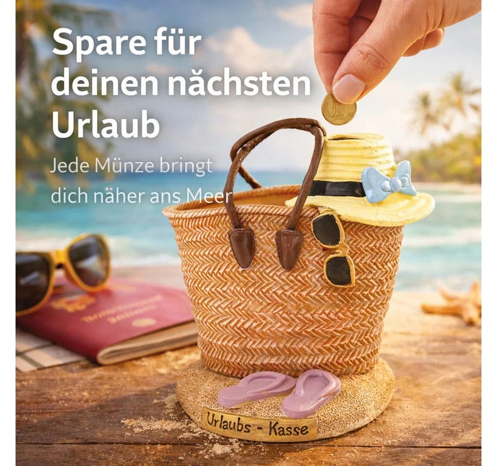 Kremers Schatzkiste Urlaubskasse Strandtasche handbemalt Spardose - Bild 5