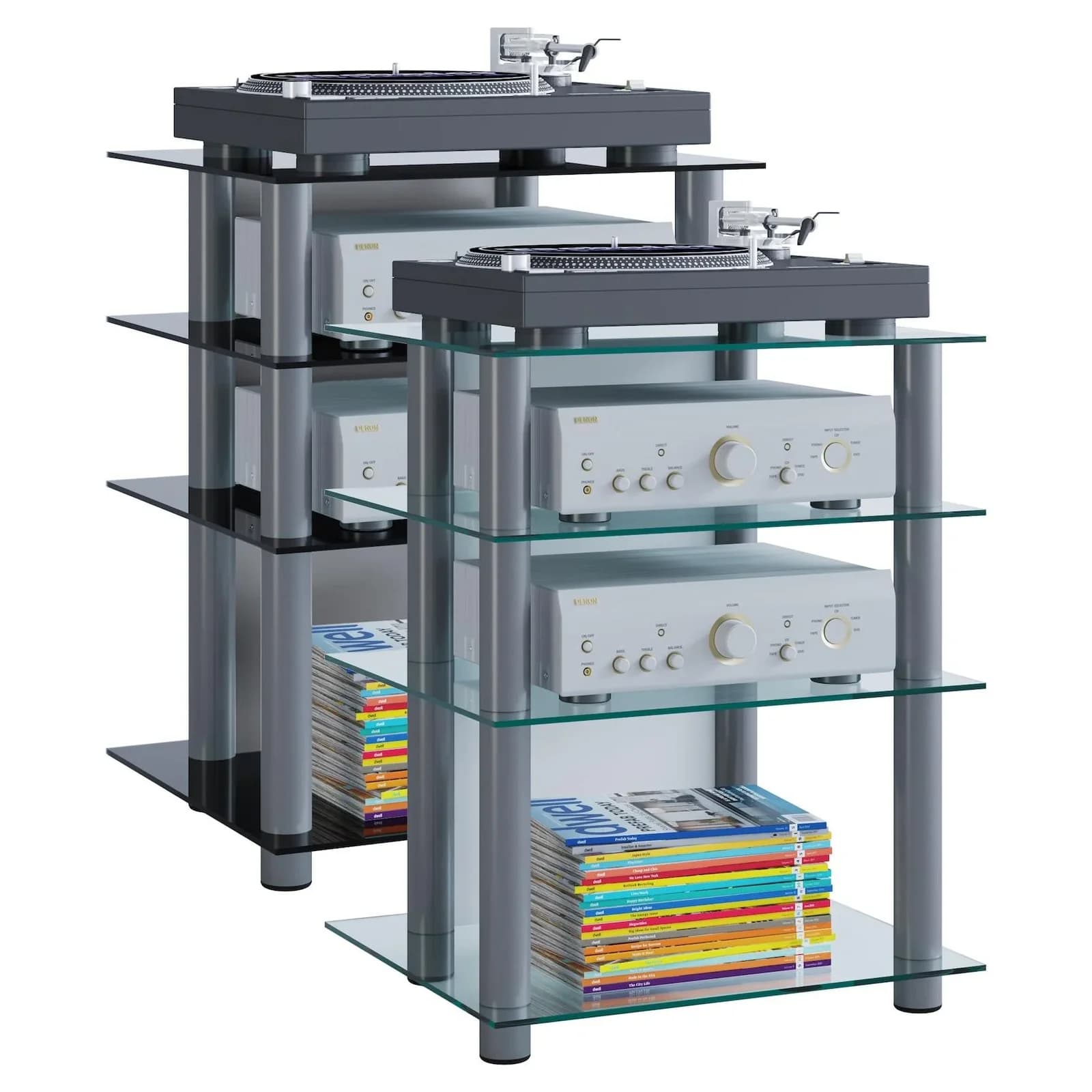 VCM Hifi Möbel Rack Bilus Schwarz Glas Aluminium