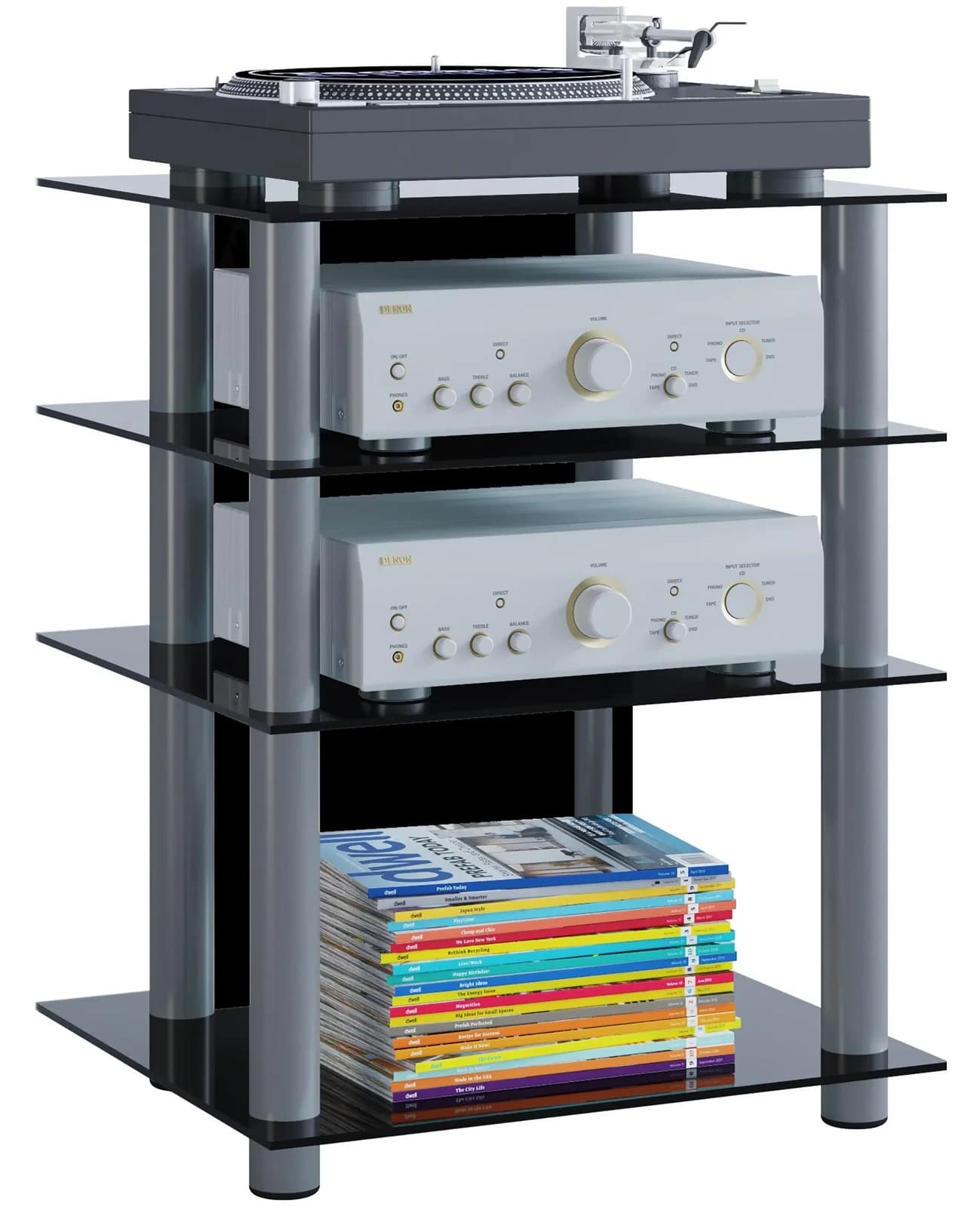 VCM Hifi Möbel Rack Bilus Schwarz Glas Aluminium - Bild 4