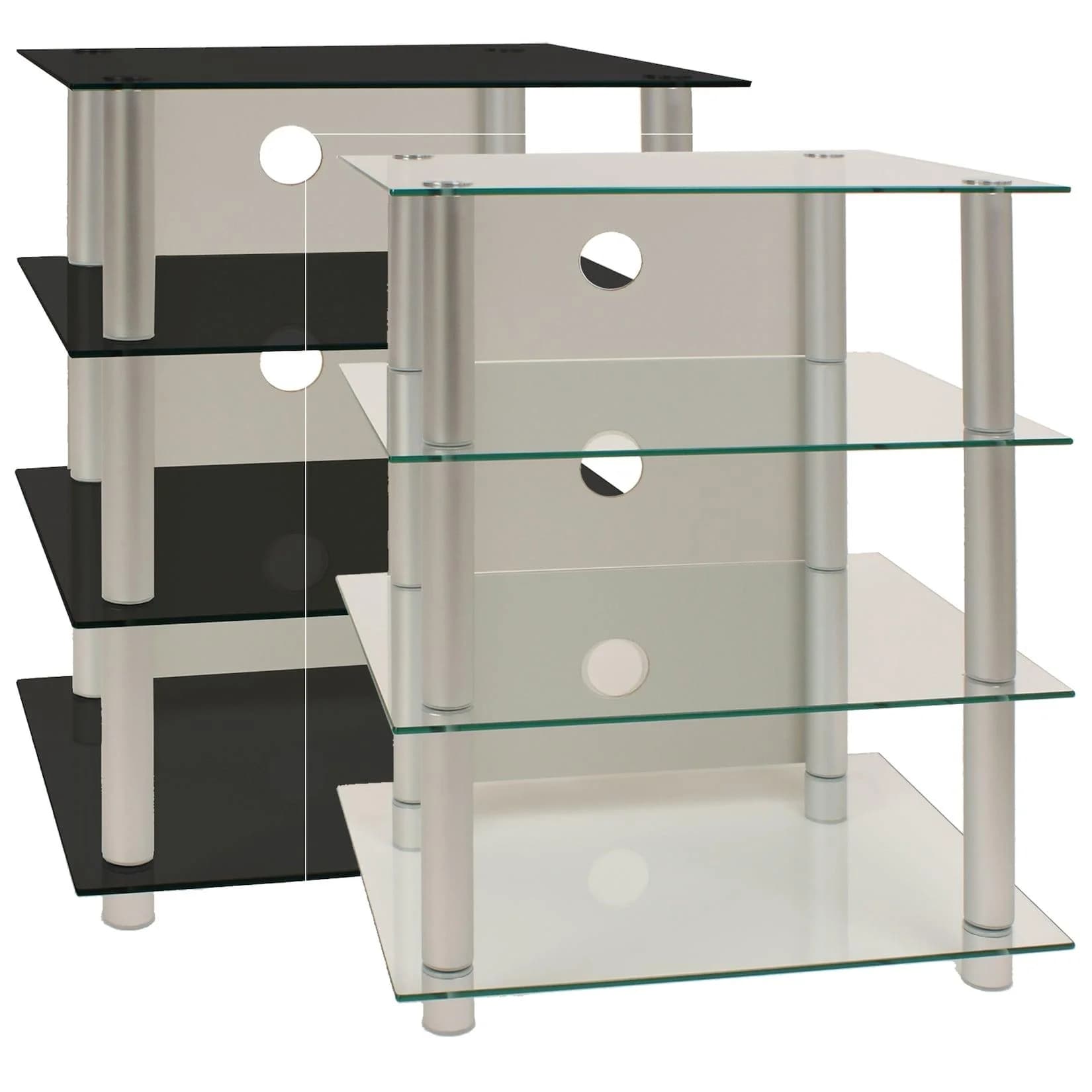 VCM Hifi Möbel Rack Blados Alu Glas Mediaregal Weiß Klarglas