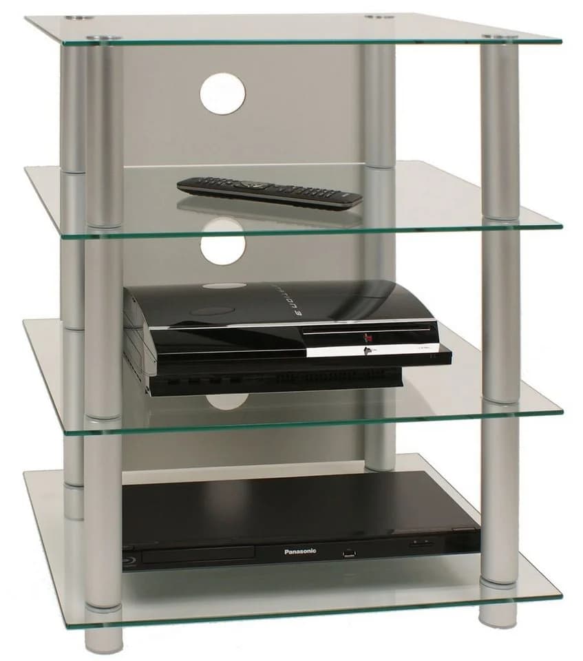 VCM Hifi Möbel Rack Blados Alu Glas Mediaregal Weiß Klarglas - Bild 3