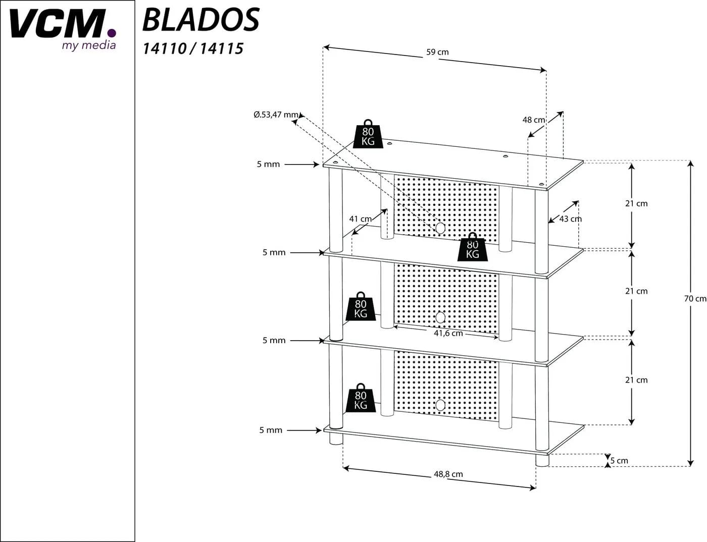 VCM Hifi Möbel Rack Blados Alu Glas Mediaregal Weiß Klarglas - Bild 4