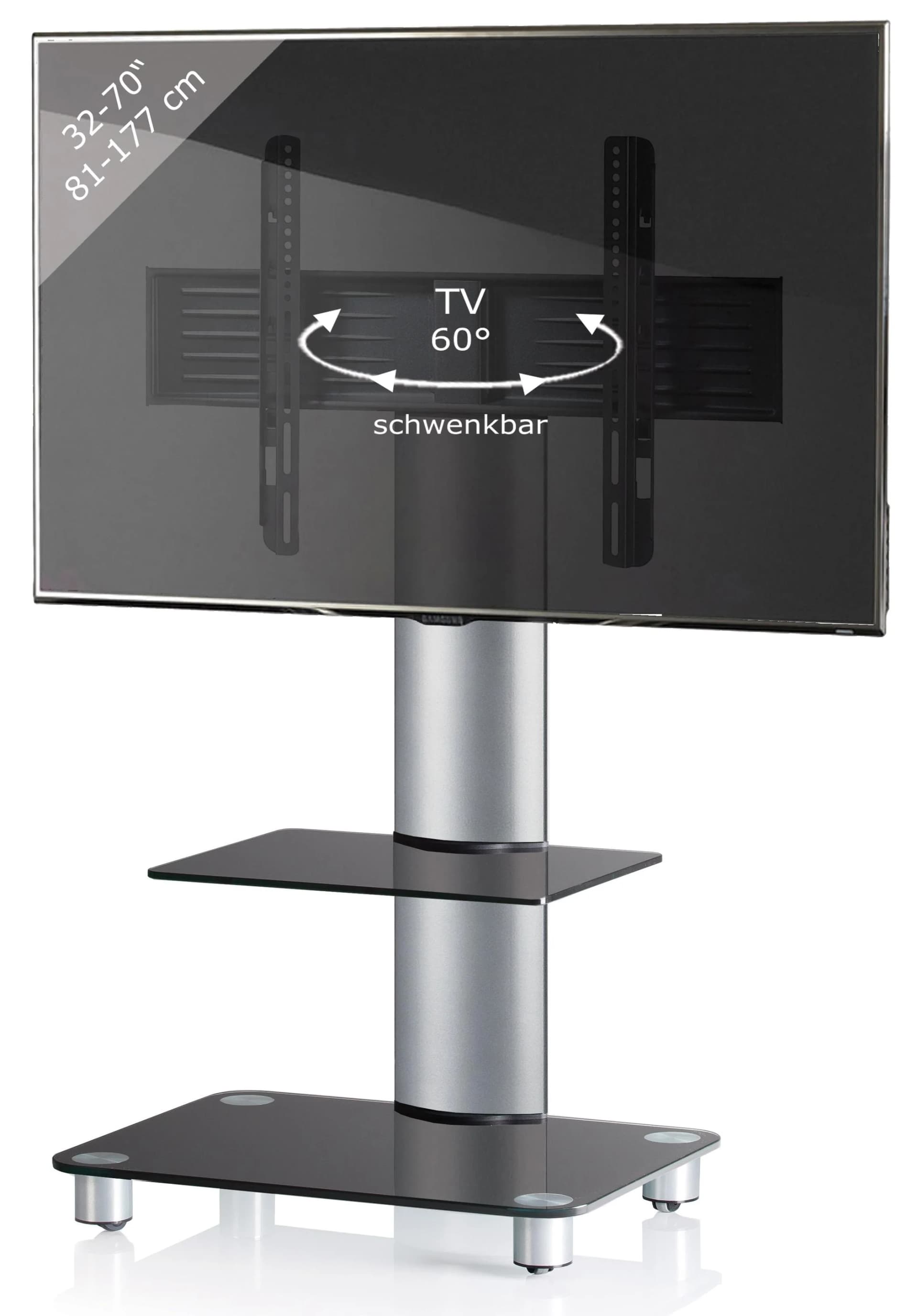 VCM TV Standfuß Schwarzglas mit Glasboden und Rollen - Bild 3