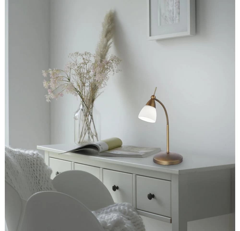 Paul Neuhaus LED Tischleuchte PINO Weiss Gold Flexarm Touchdimmer