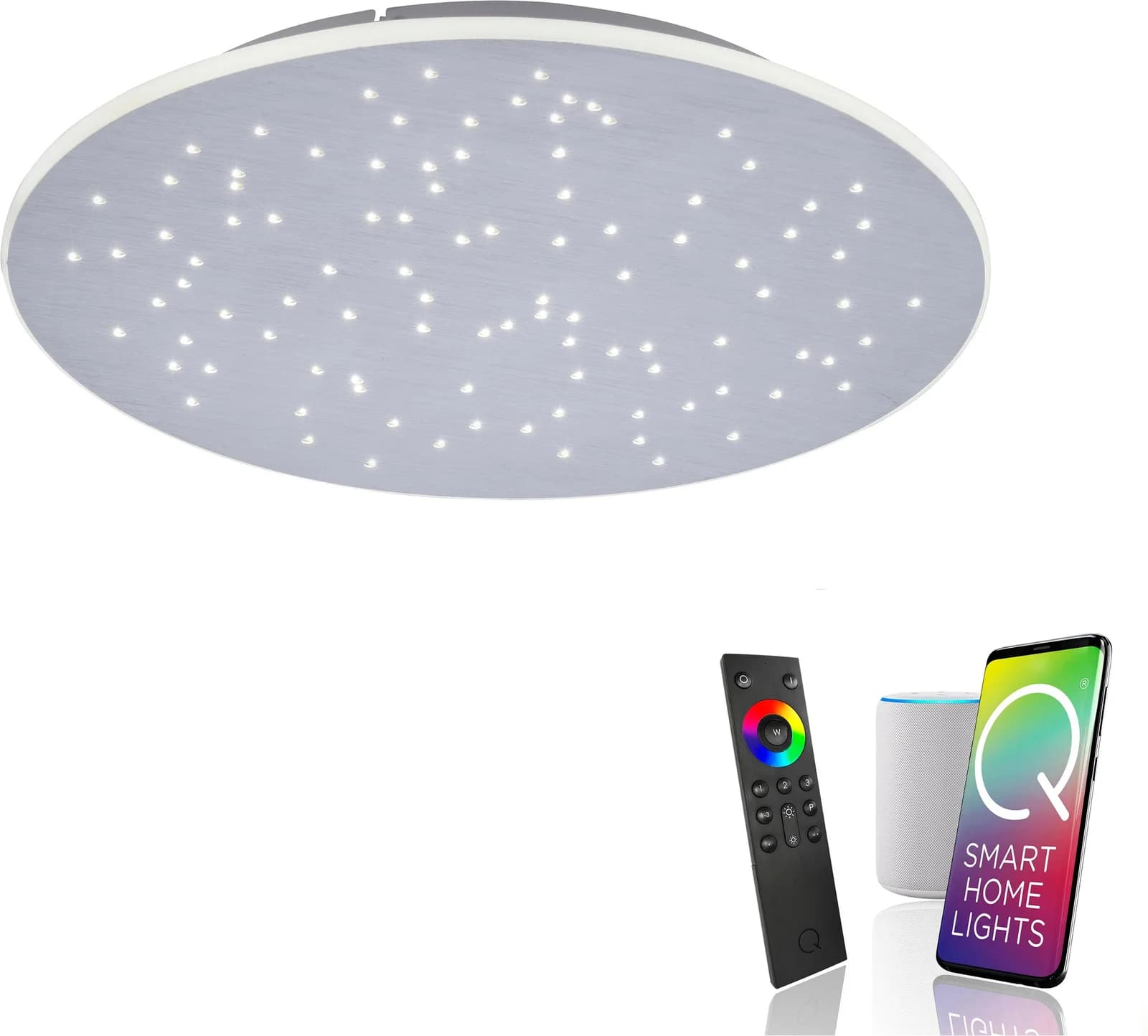 Paul Neuhaus Q-NIGHTSKY LED-Deckenleuchte rund dimmbar Aluminium