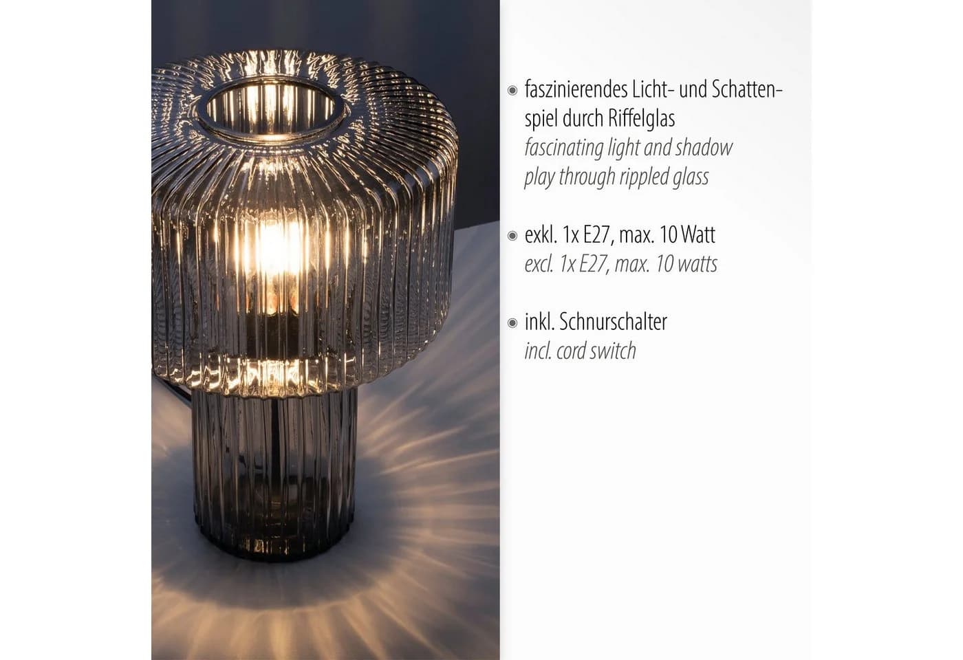 Paul Neuhaus Tischleuchte FUNGUS, rauchgrau, Glas, 34 cm - Bild 5