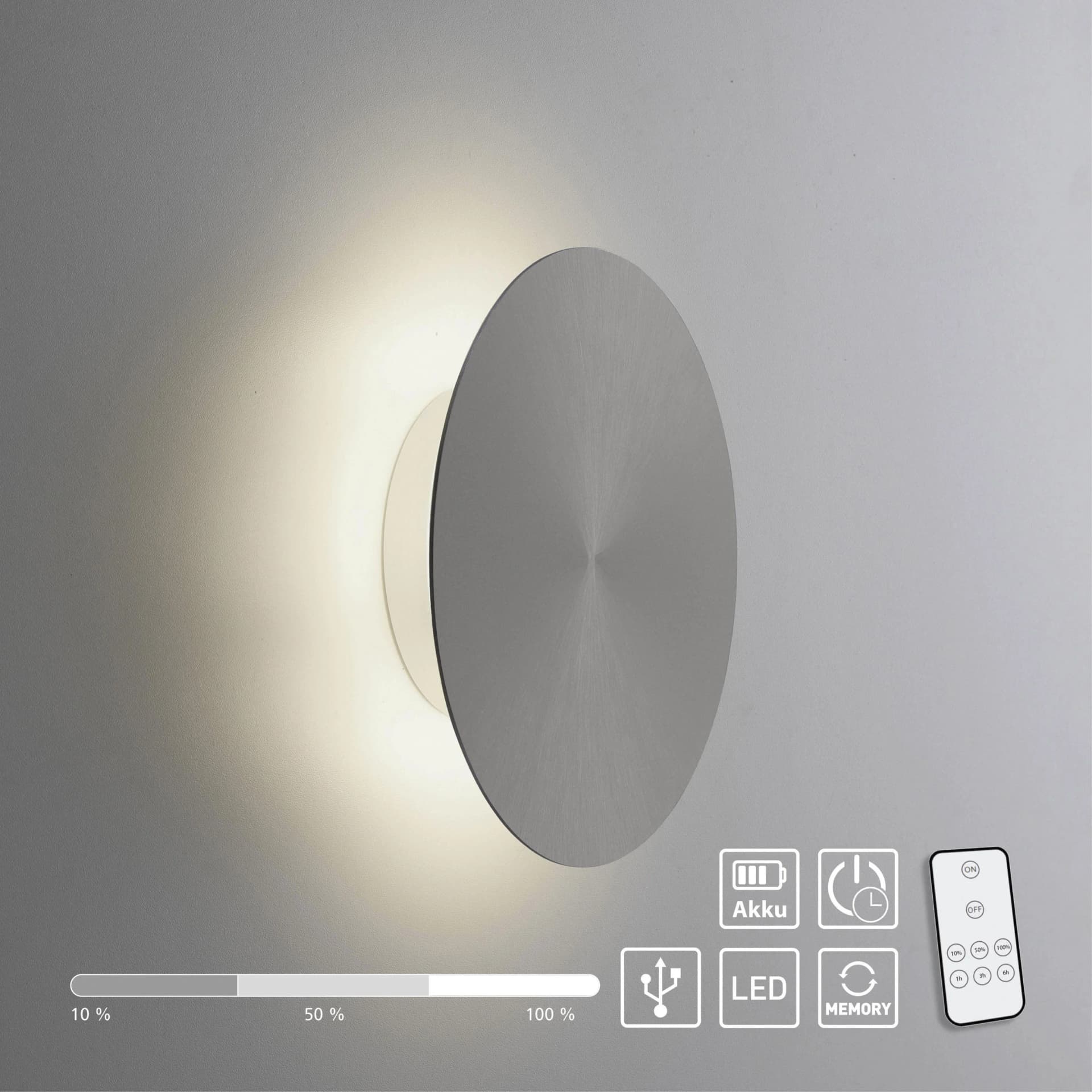 Paul Neuhaus LED-Wandleuchte Akku Puntua Ø 18 cm grau