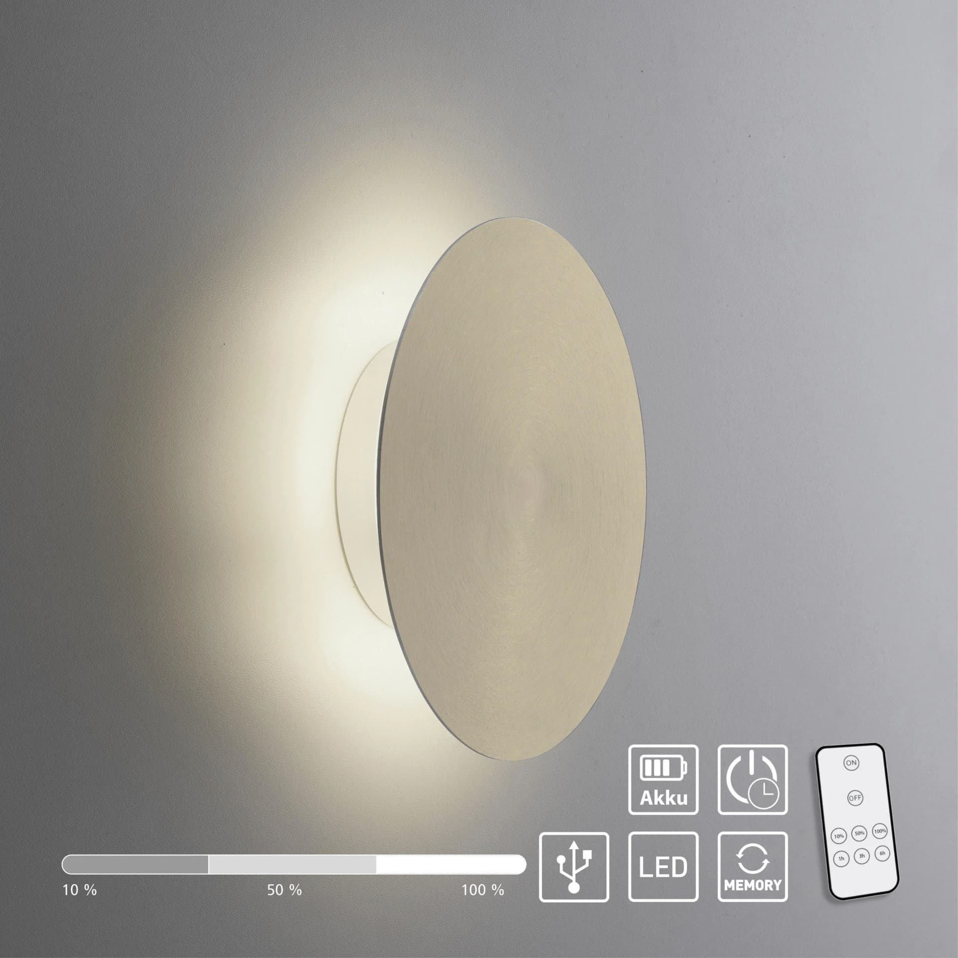 Paul Neuhaus LED-Wandleuchte Akku Puntua Ø 18 cm Aluminium