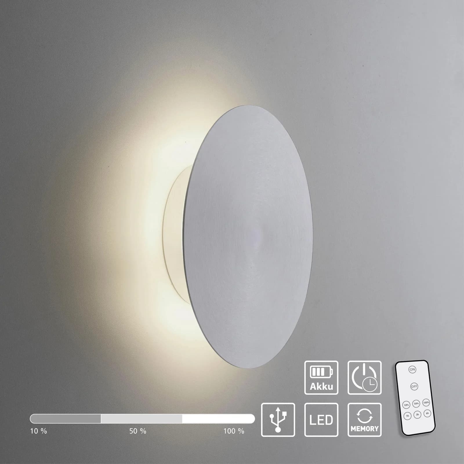 PAUL NEUHAUS Wandleuchte AKKU PUNTU Grau Aluminium LED