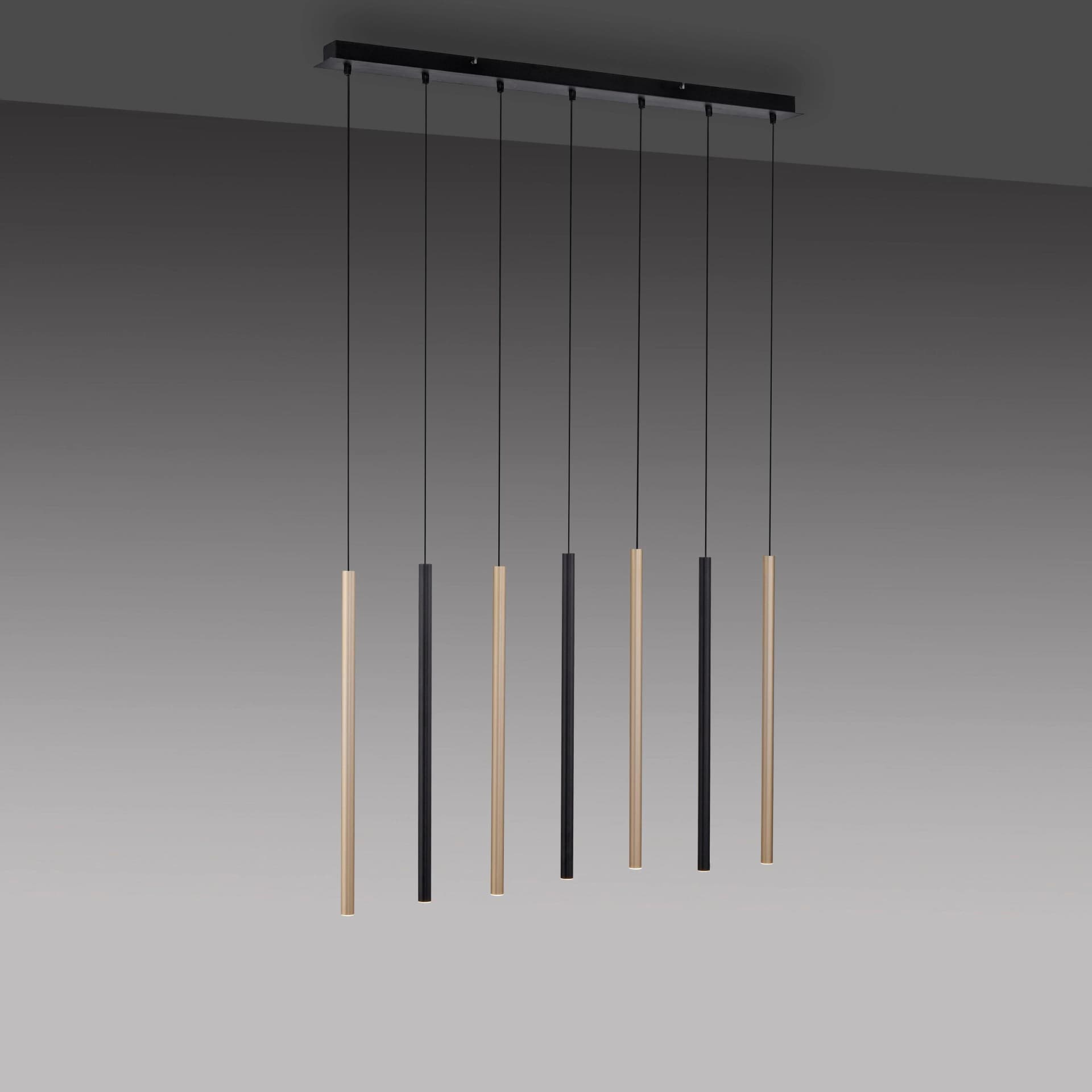 Paul Neuhaus Pendelleuchte FLUTE 7-flammig Schwarz/Gold LED Dimmbar