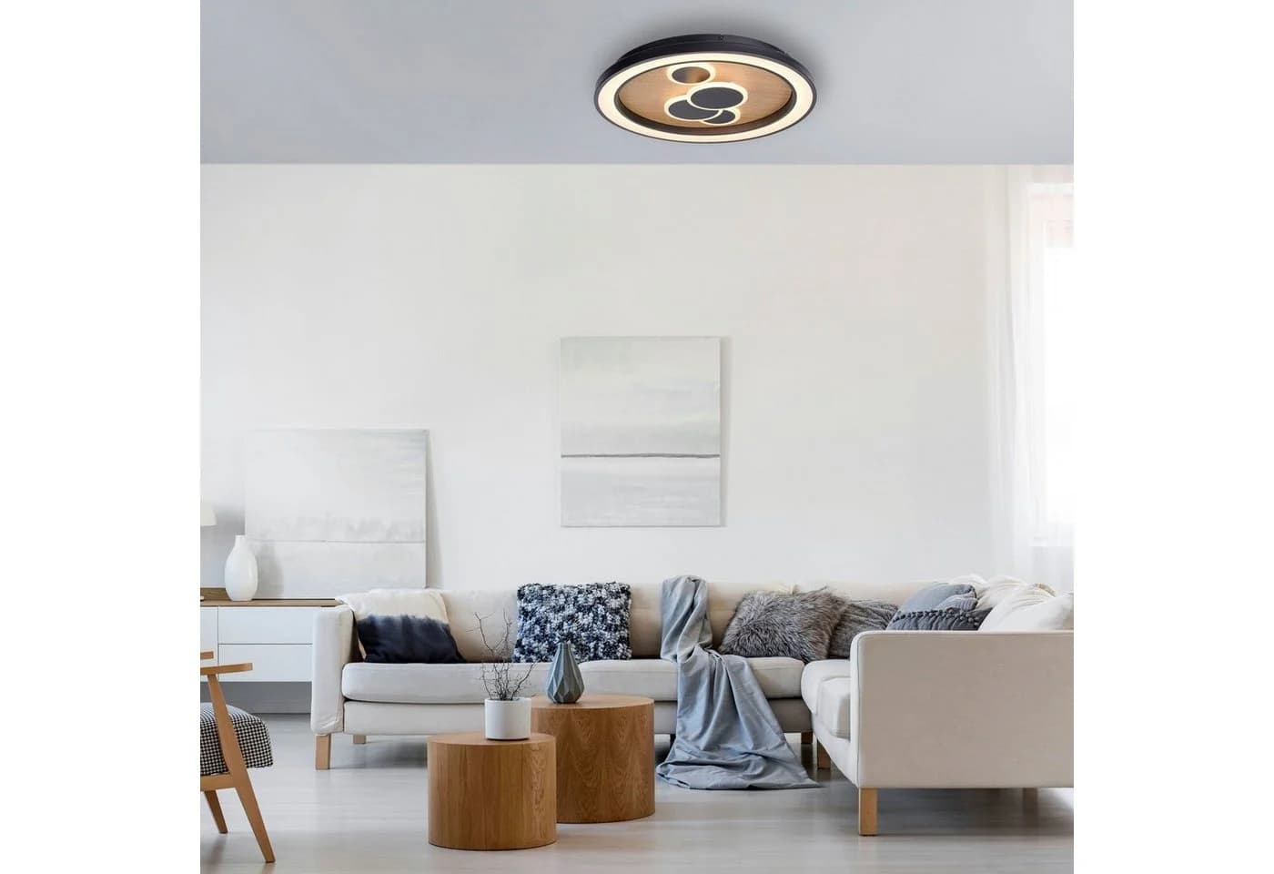 Paul Neuhaus LED-Deckenleuchte Eliza, Eiche geölt, Ø 60 cm