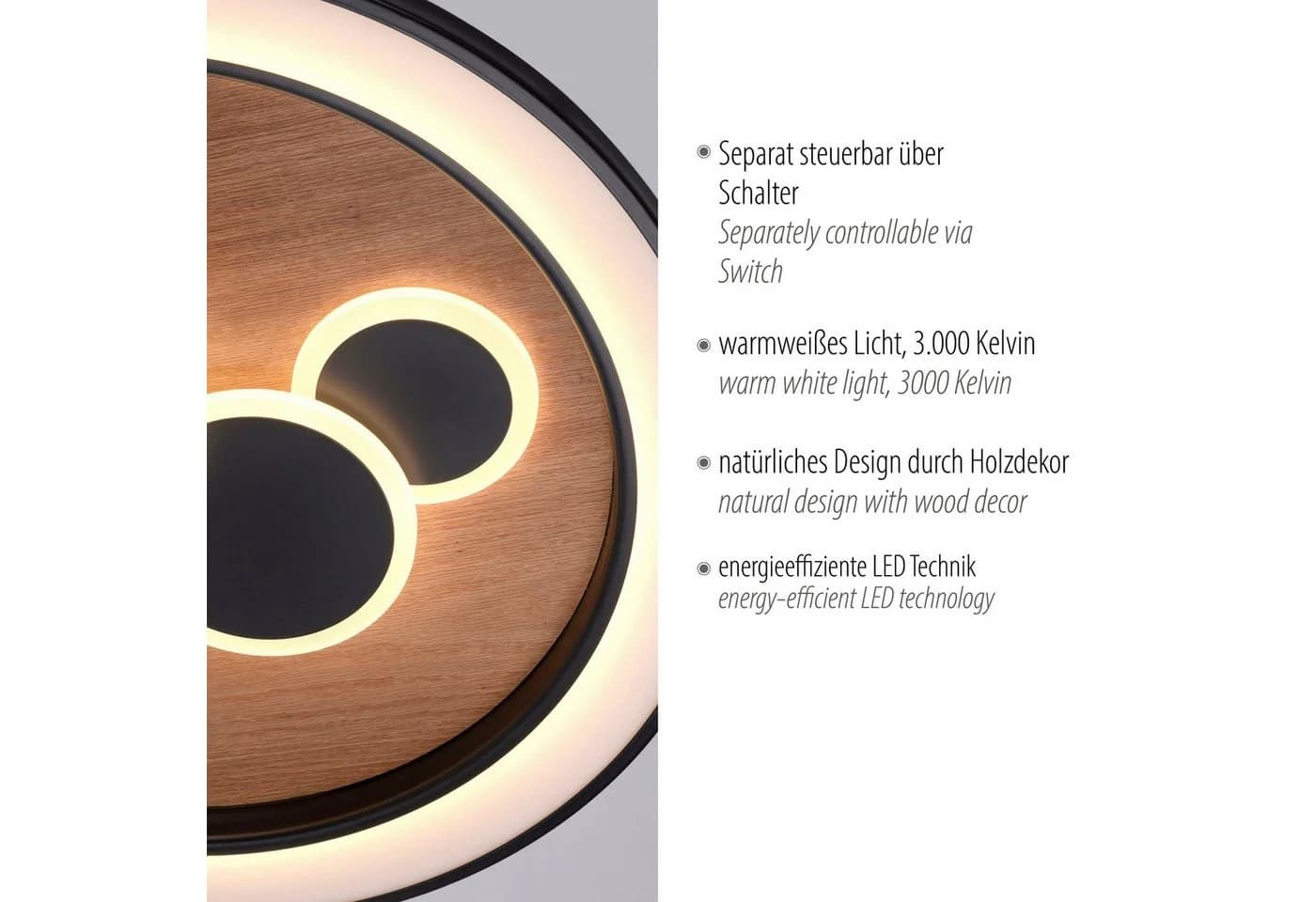 Paul Neuhaus LED-Deckenleuchte Eliza, Eiche geölt, Ø 60 cm - Bild 4