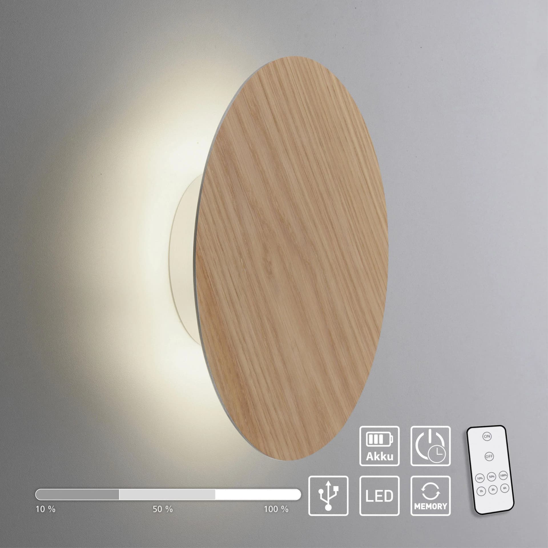 PAUL NEUHAUS Wandleuchte AKKU PUNTU Braun Holzoptik 25 cm