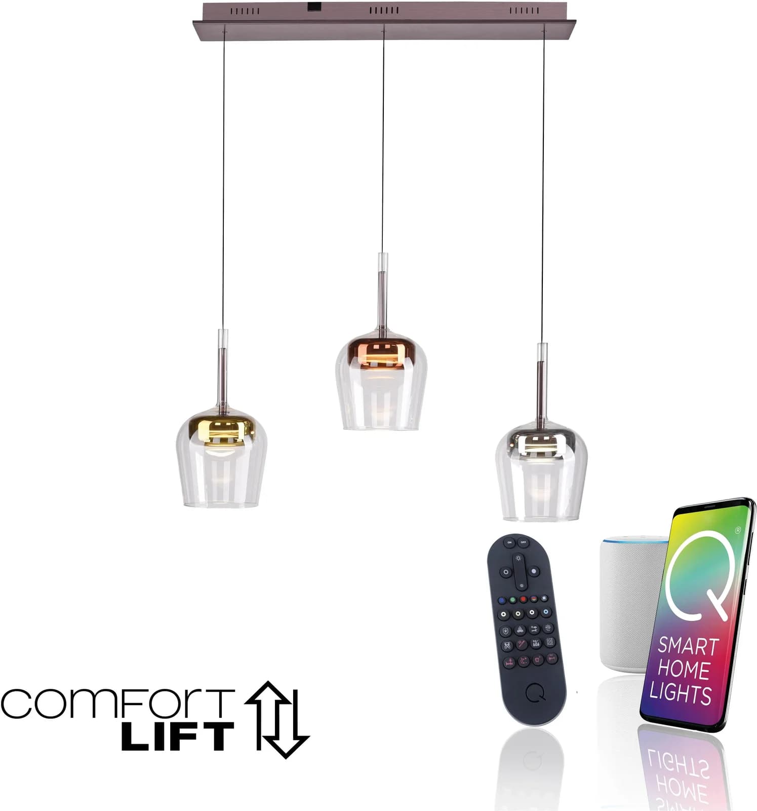 Paul Neuhaus Smart-LED-Hängelampe Q-Kon multicolor 3-flammig