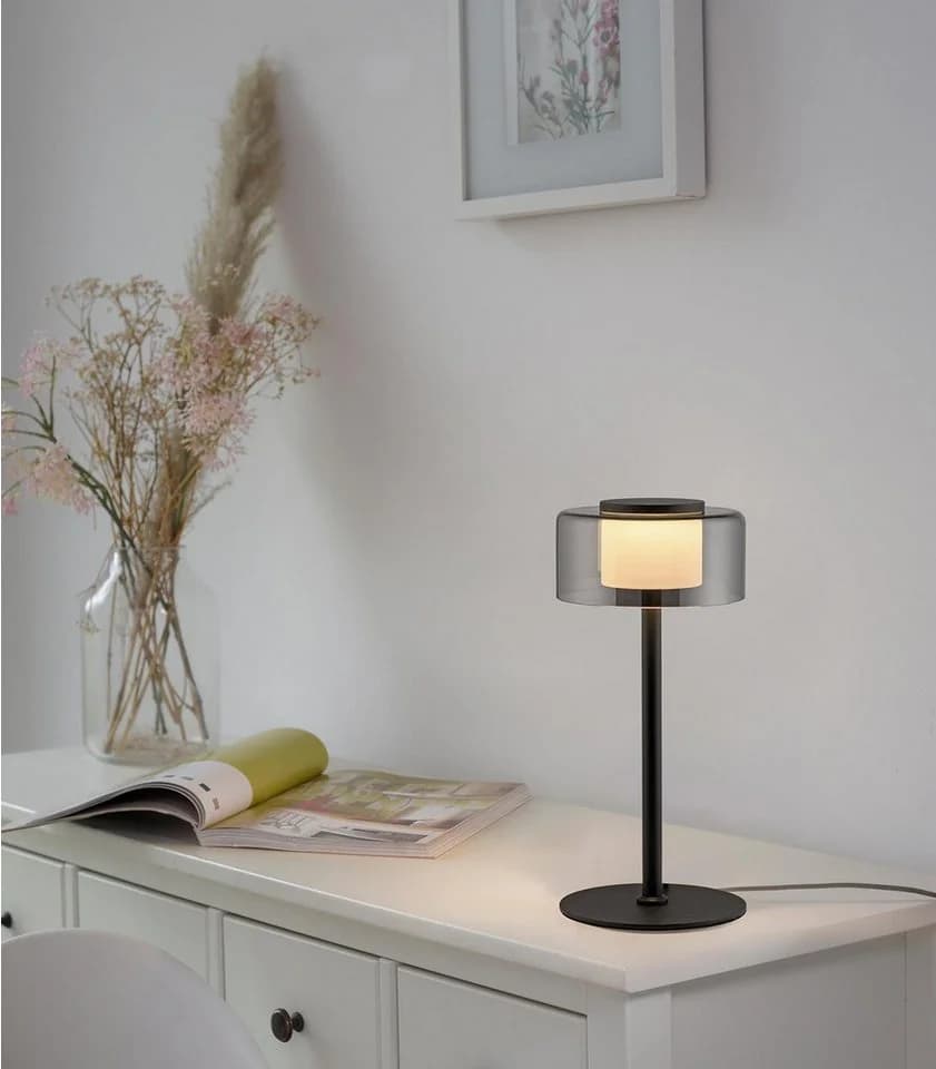 Paul Neuhaus LED Tischleuchte RIKA Schwarz Glas Dimmfunktion