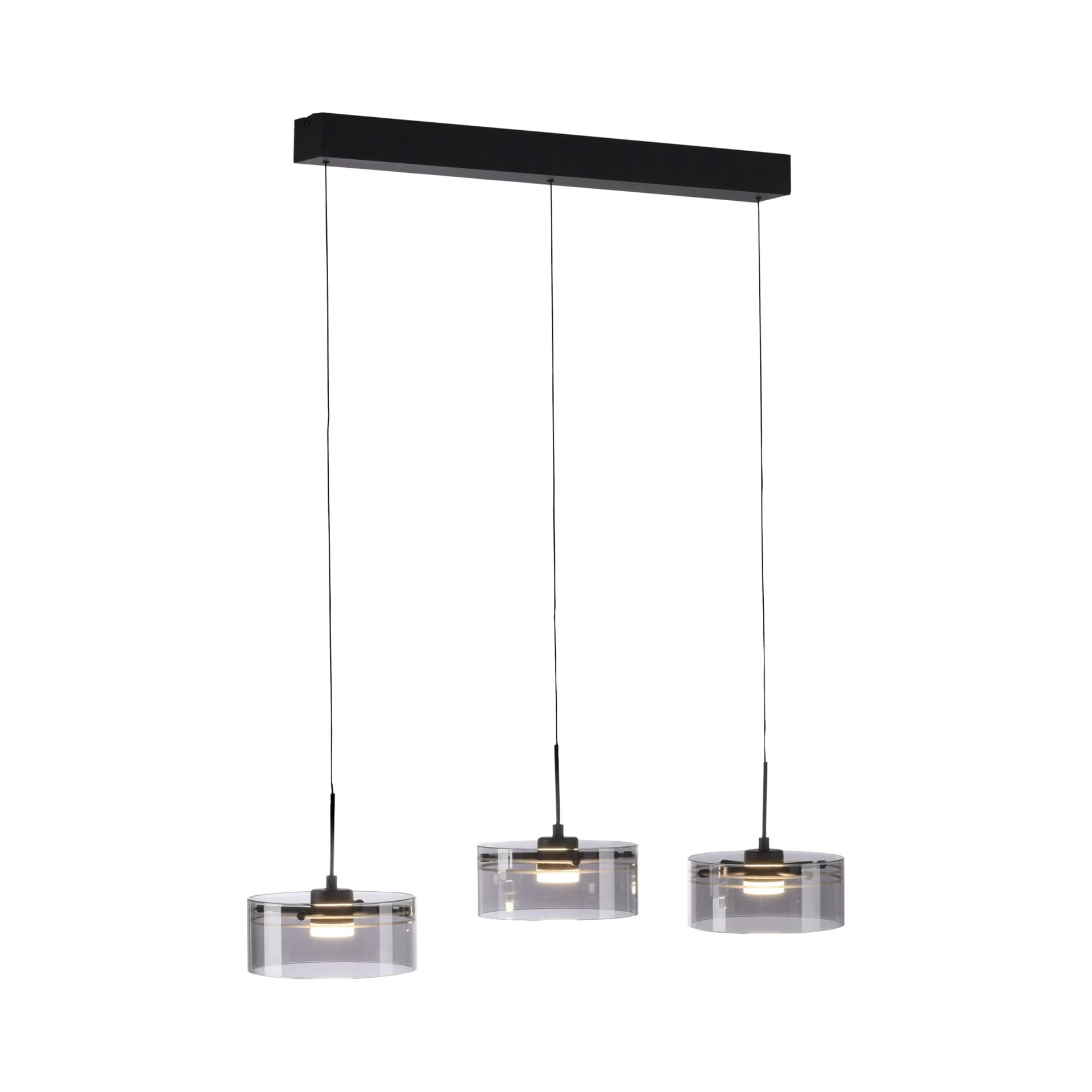 MONDO LED Pendelleuchte KARENA 3-flammig Schwarz Rauchglas