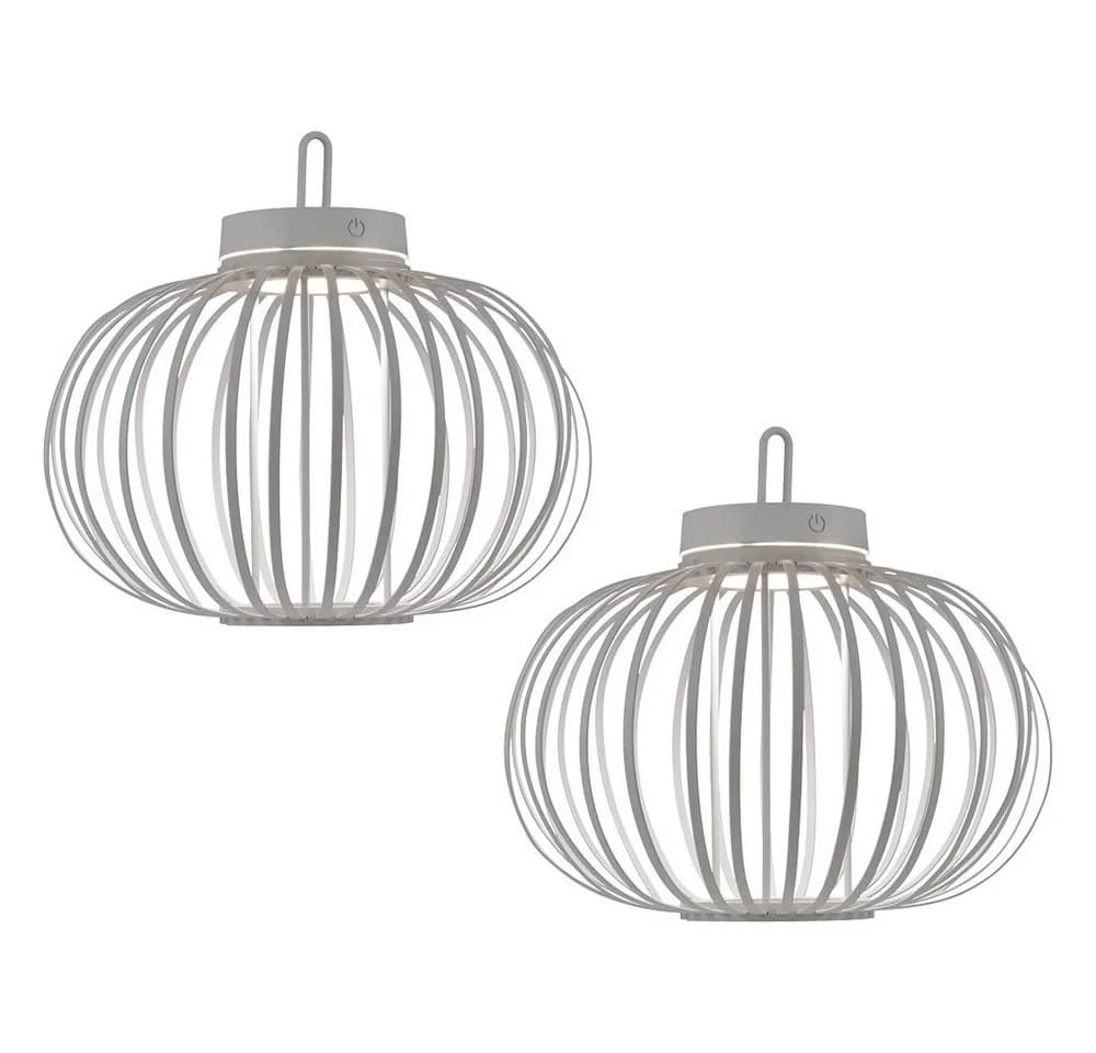 JUST LIGHT Akku Tischleuchte Bambus Greige Touchdimmer IP44