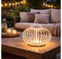 JUST LIGHT Akku Tischleuchte Bambus Greige Touchdimmer IP44 Bild 3