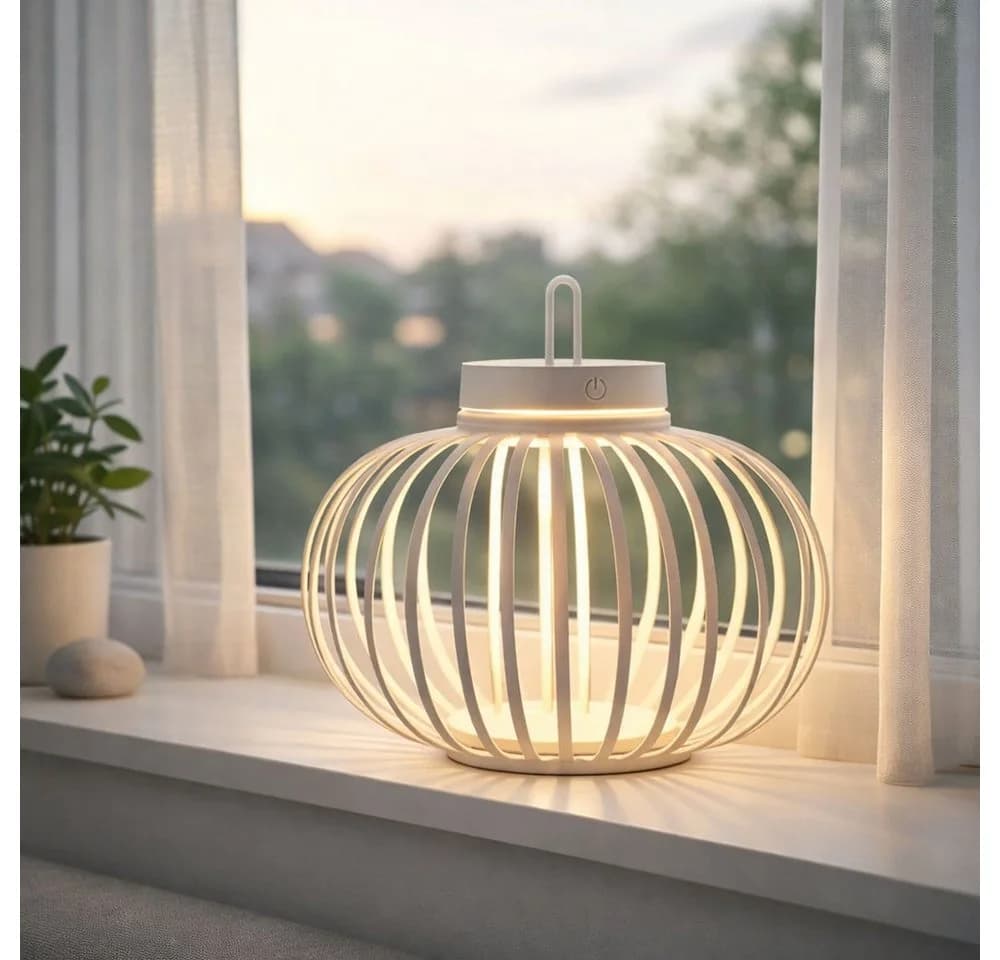 JUST LIGHT Akku Tischleuchte Bambus Greige Touchdimmer IP44 - Bild 5